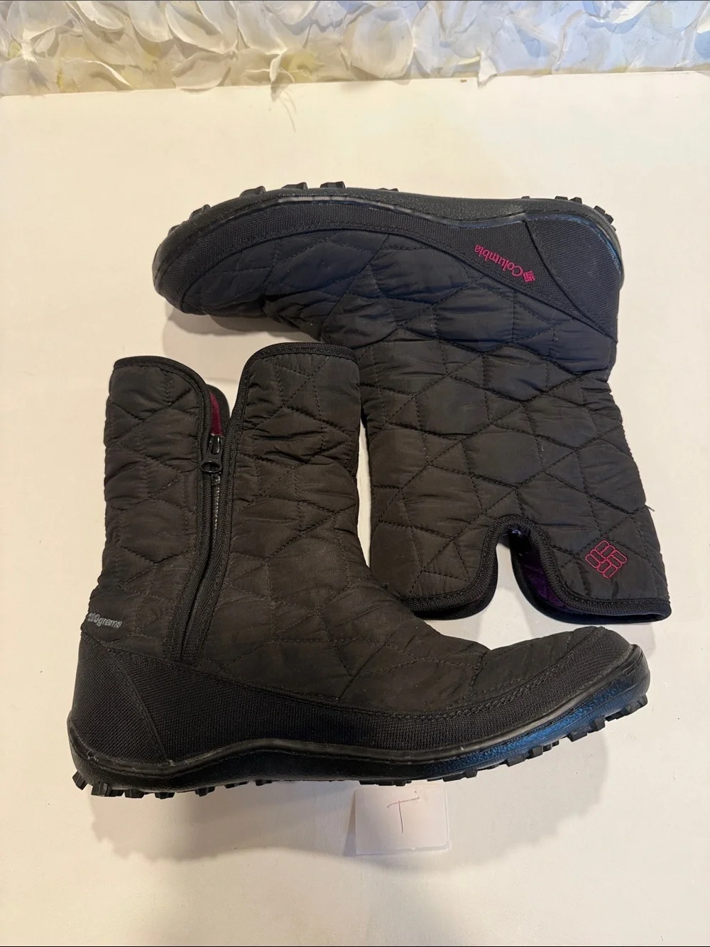 Columbia Black Quilted Women's Winter Boots with Pink Interior